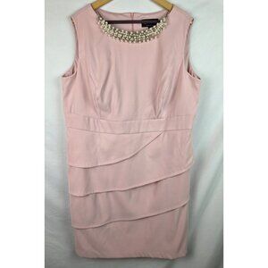Connected Women's Dress Size 22W Pink Pearl Collar Sleeveless Dress Knee Length
